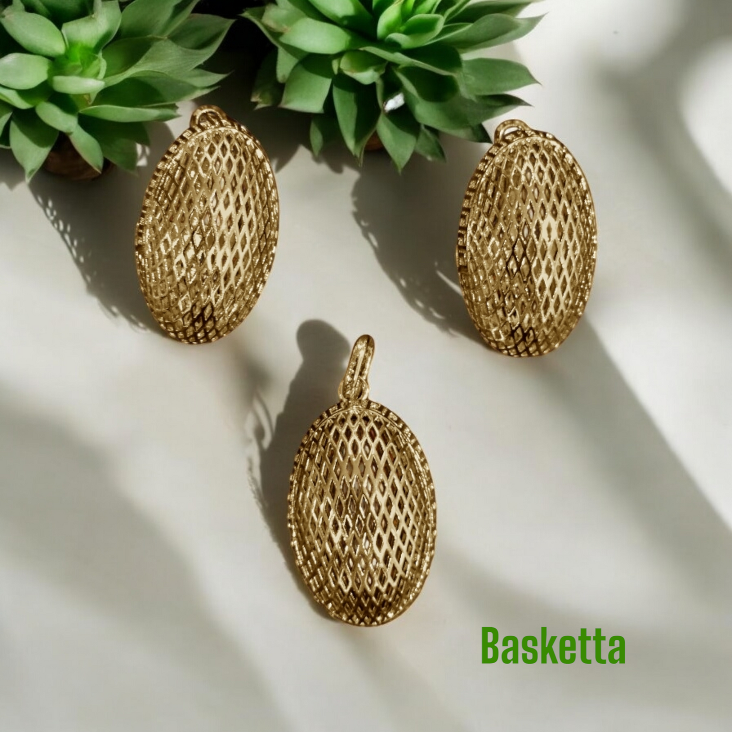 Basketta earrings and pendant set.
