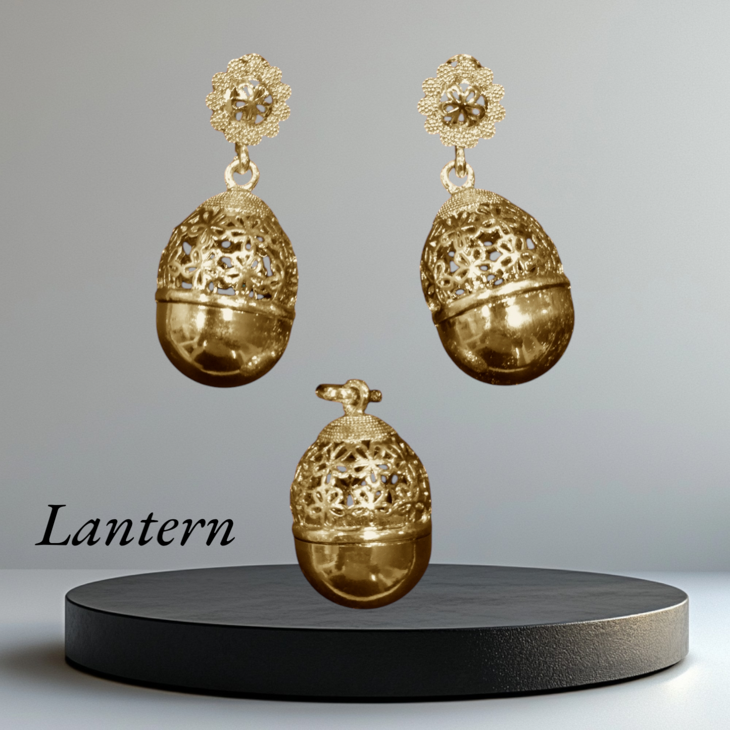 Lantern earring and pendant set