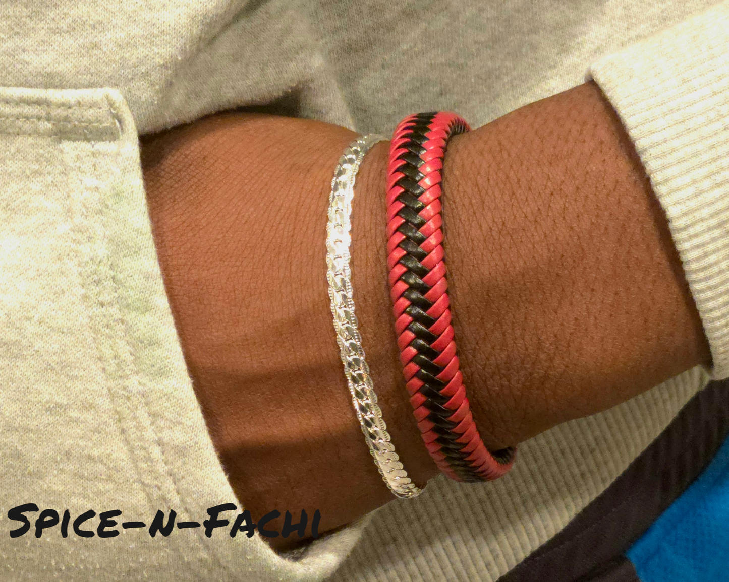 Spice n Fachi silver and leather bracelets' set